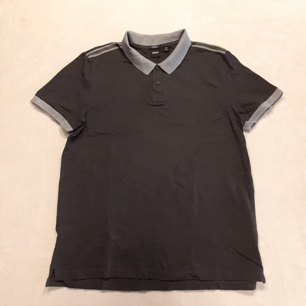 Boss by Hugo Boss Mens Mercerized Cotton Polo Shirt 2XL Charcoal Gray Slim Fit